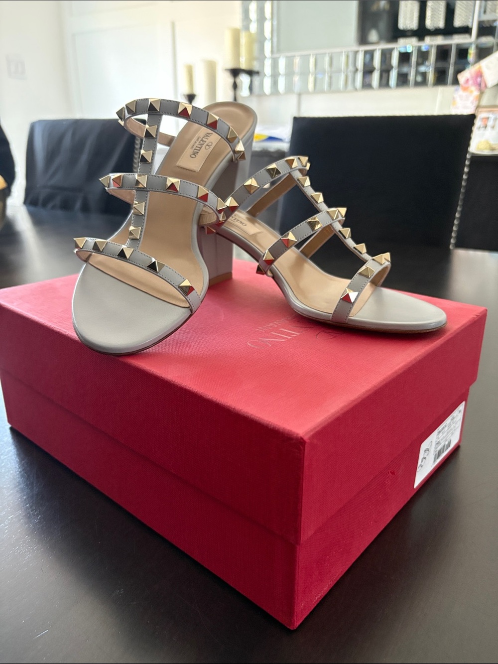 Valentino Garavani Baby blue Rockstud Block Heel Sandals